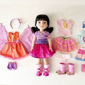 Wellie Wishers Emerson Doll 14.5” with 3 Outfits Bundle
